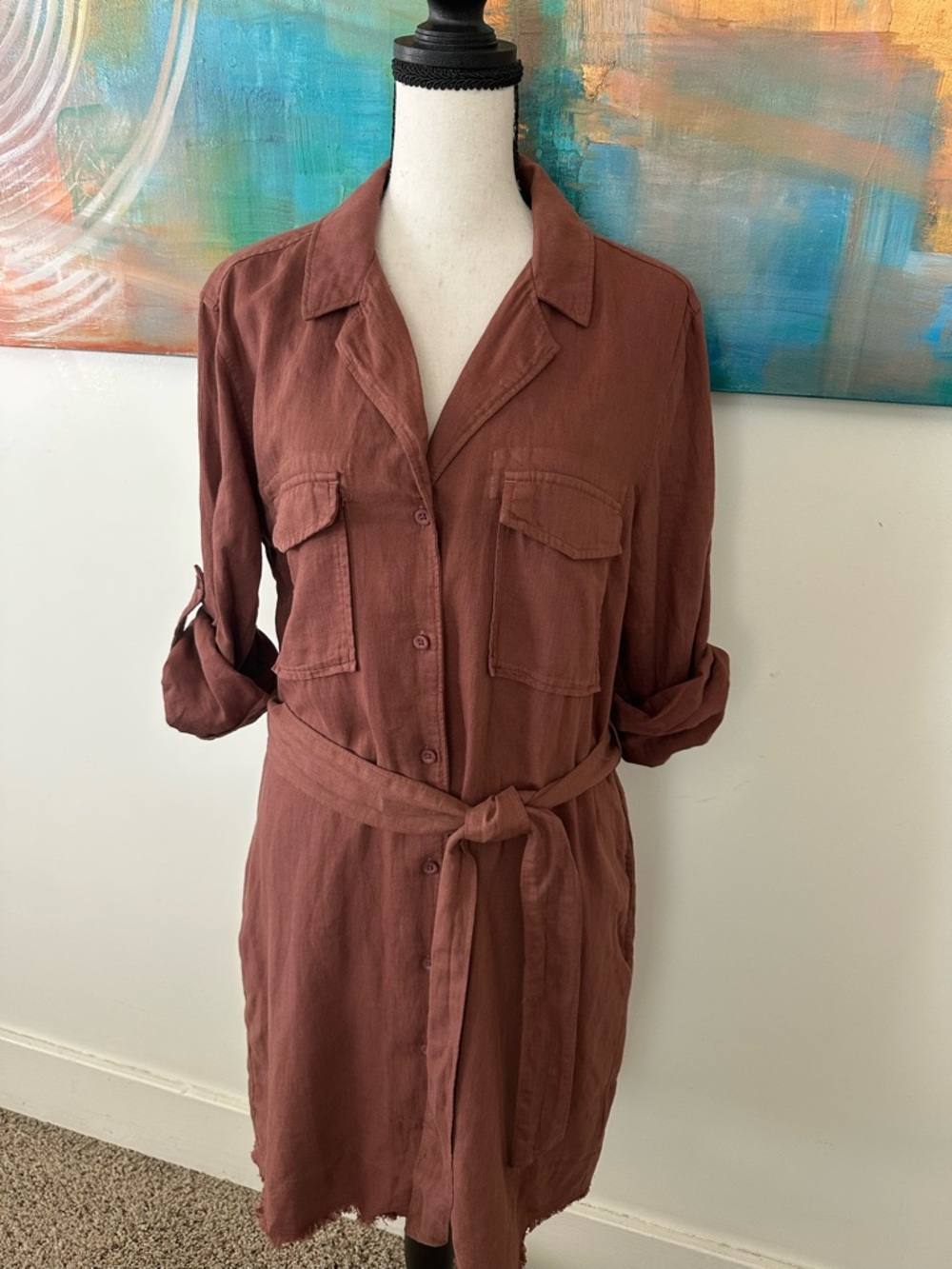 Cloth And Stone NWT Linen Cotton Blend Shirt Dress Adjustable Sleeves Small